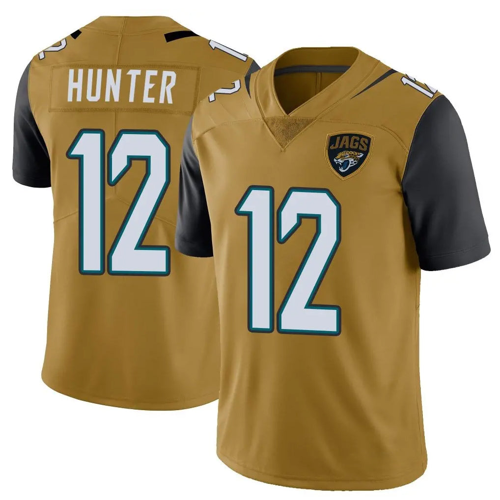 J.Jaguars #12 Travis Hunter Player Gold Vapor Limited Home Game Ldoa Stitched Jerseys