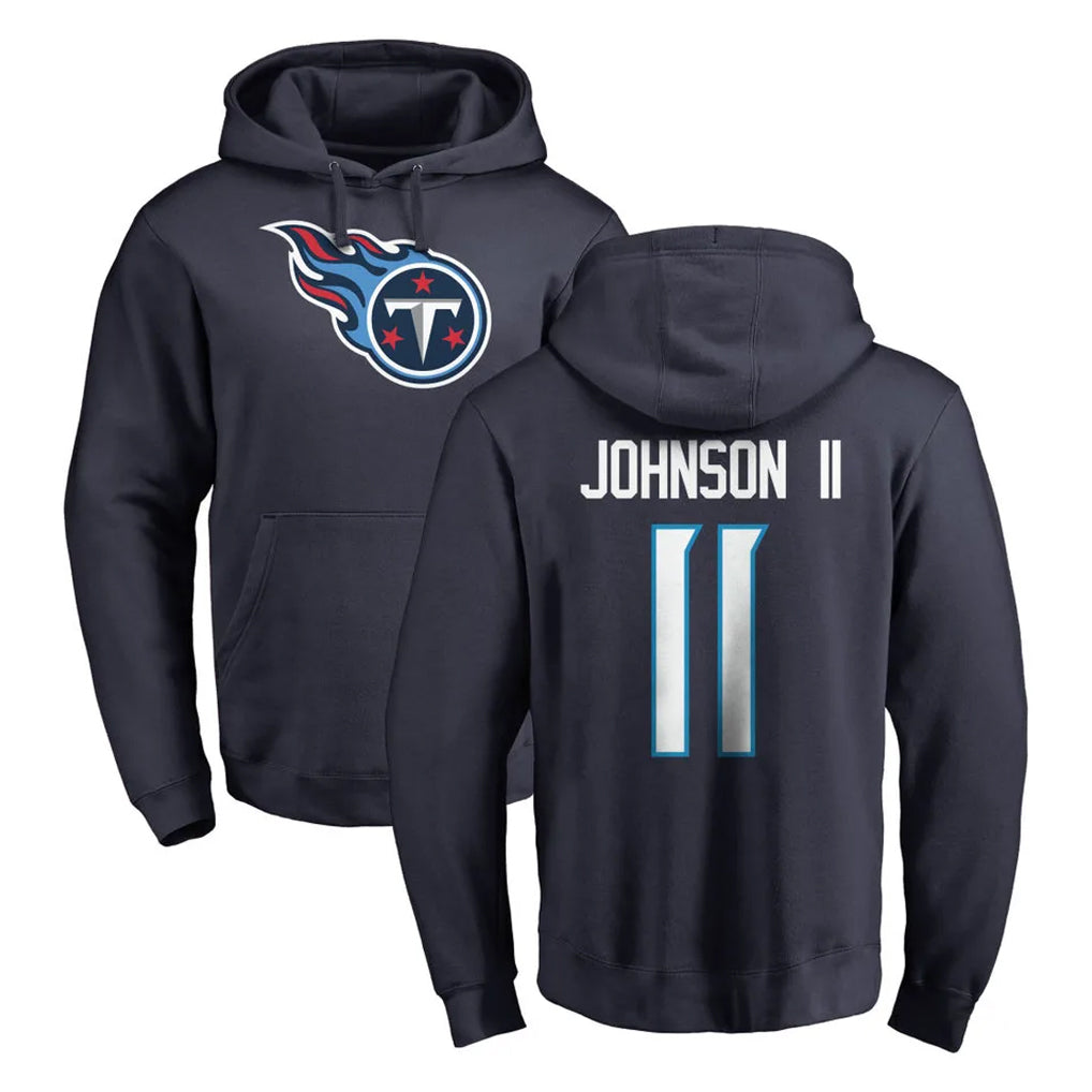T.Titans #11 Jermaine Johnson II Player Navy Logo Pullover Hoodies Home Game Ldoa Stitched Jerseys