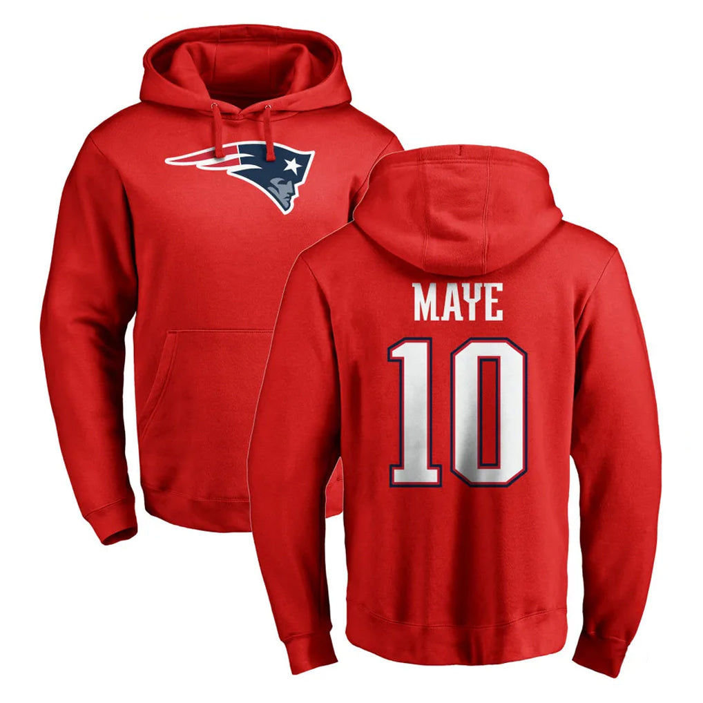 NE.Patriots #10 Drake Maye Player Red LOGO Pullover Hoodies Home Game Ldoa Stitched Jerseys