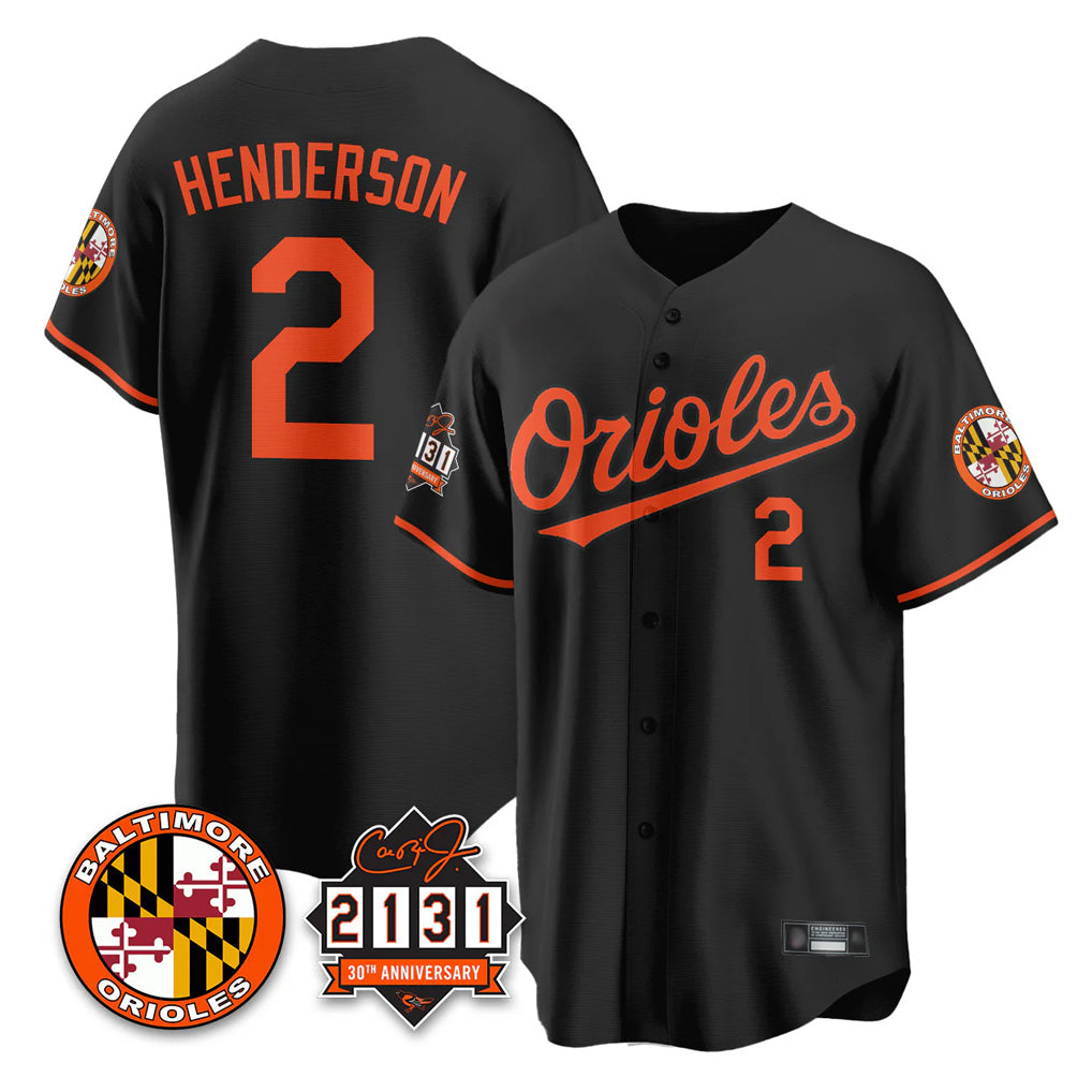 B.Orioles #2 Gunnar Henderson Player Black 30th Anniversary of 2131 Home Game Ldoa Stitched Jerseys