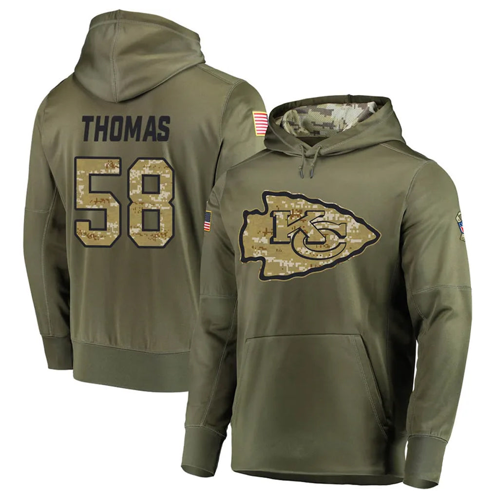 KC.Chiefs #58 Derrick Thomas Player Salute to Service Limited Olive Hoodies Ldoa Stitched Jerseys