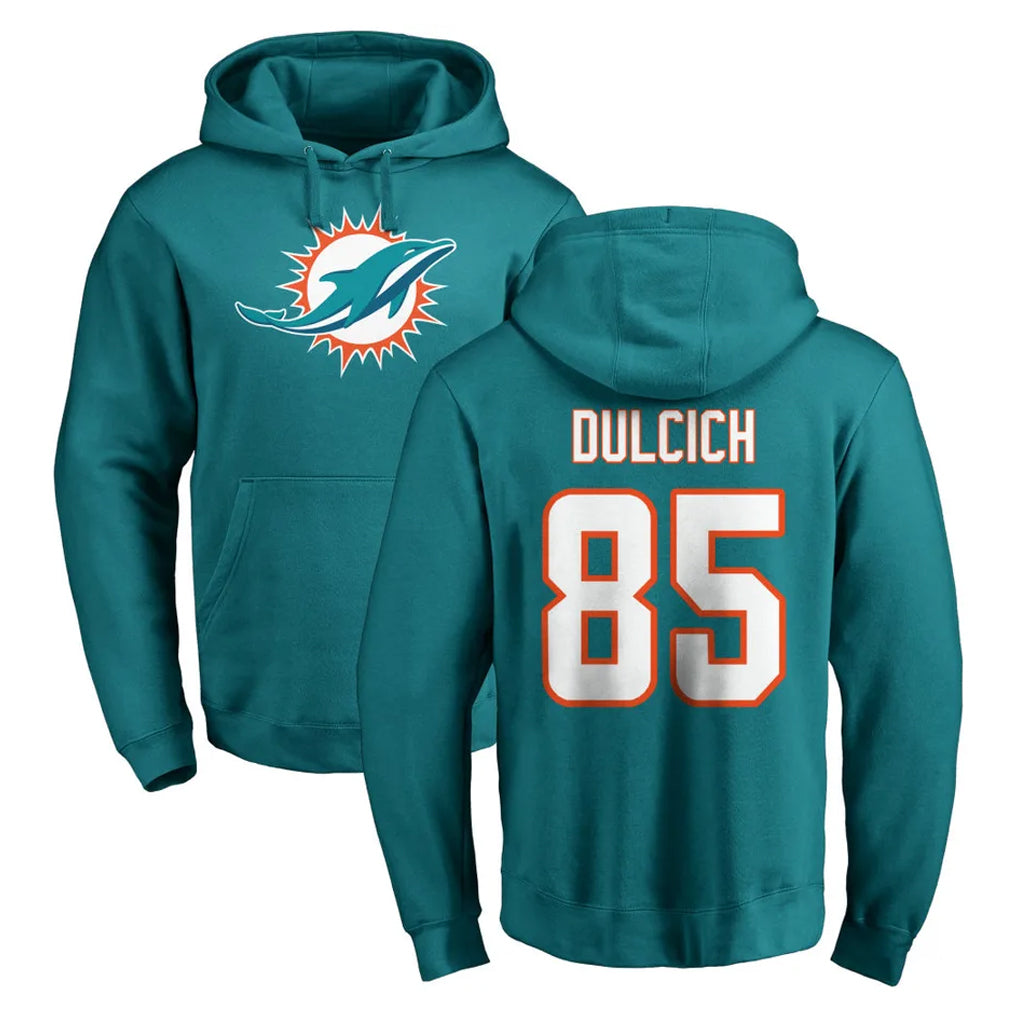 M.Dolphins #85 Greg Dulcich Player Aqua LOGO Pullover Hoodies Limited Ldoa Stitched Jerseys