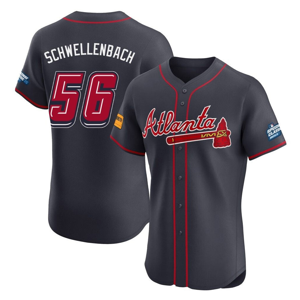 A.Braves #56 Spencer Schwellenbach Player Navy 2025 Speedway Classic Limited Elite Home Game Ldoa Stitched Jerseys
