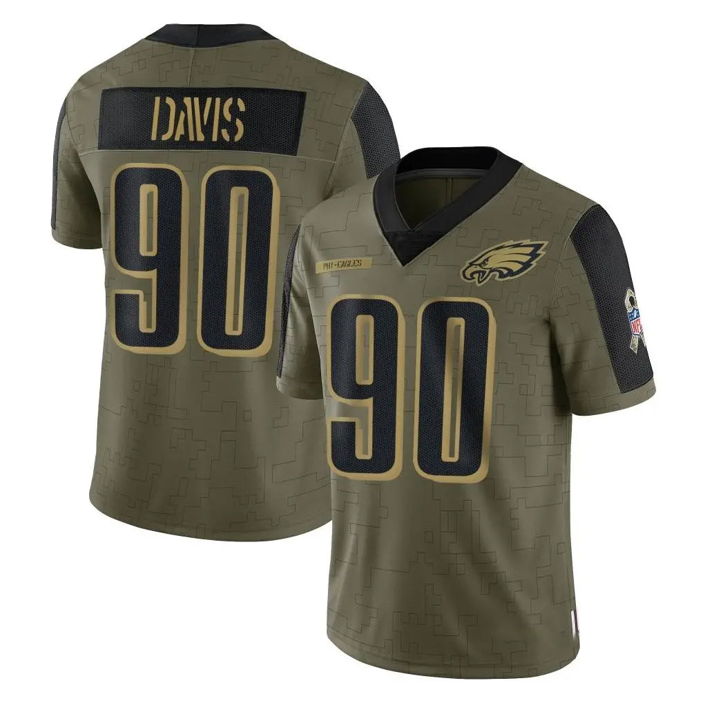 P.Eagles #90 Jordan Davis Player Olive Salute To Service Limited Game Ldoa Stitched Jerseys