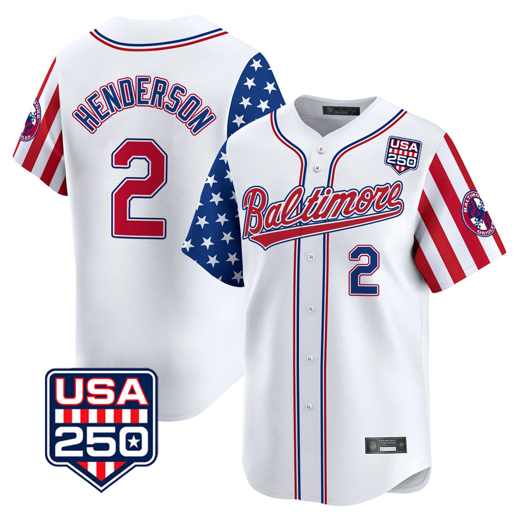 B.Orioles #2 Gunnar Henderson Player White USA 250 Independence Day Vapor Premier Limited Home Game Ldoa Stitched Jerseys