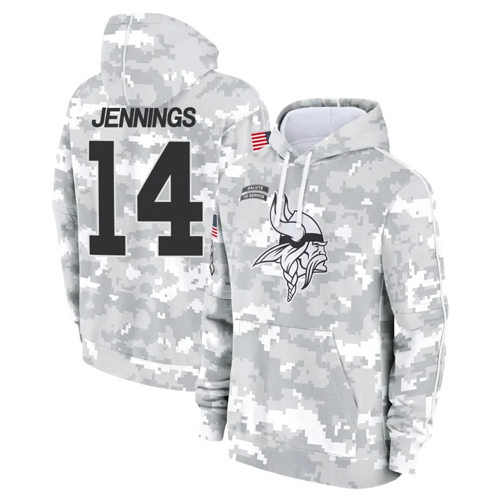 M.Vikings #14 Jauan Jennings Player Arctic Camo Salute to Service Pullover Hoodies Limited Game Ldoa Stitched Jerseys