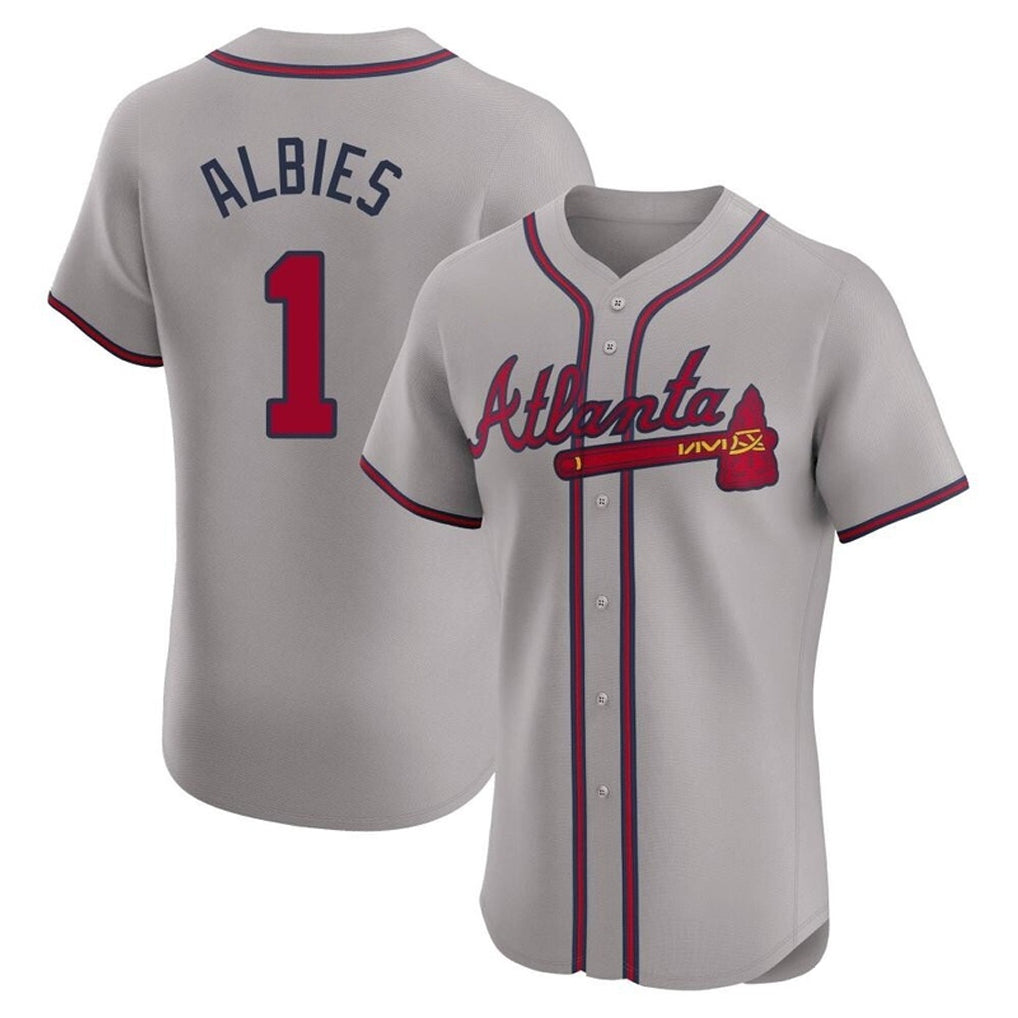 A.Braves #1 Ozzie Albies Player Gray Limited Elite Home Game Ldoa Stitched Jerseys