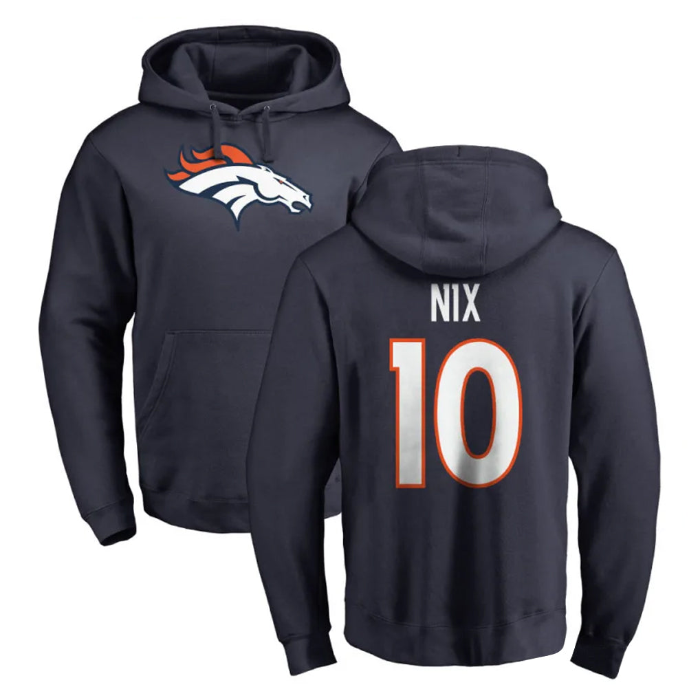 D.Broncos #10 Bo Nix Player Navy Pullover Hoodie Limited Ldoa Stitched Jerseys