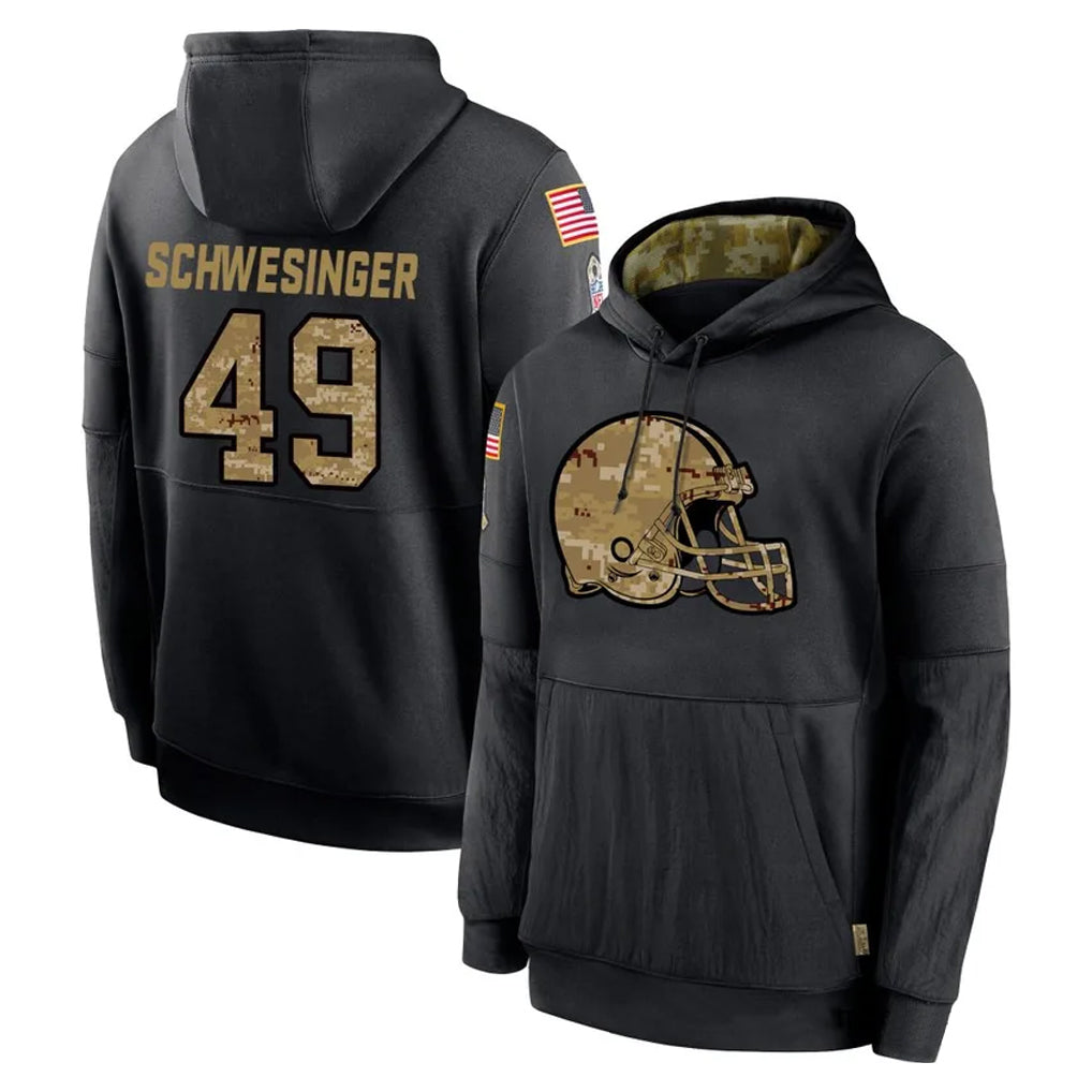 C.Browns #49 Carson Schwesinger Player Black Salute to Service Pullover Hoodies Limited Ldoa Stitched Jerseys