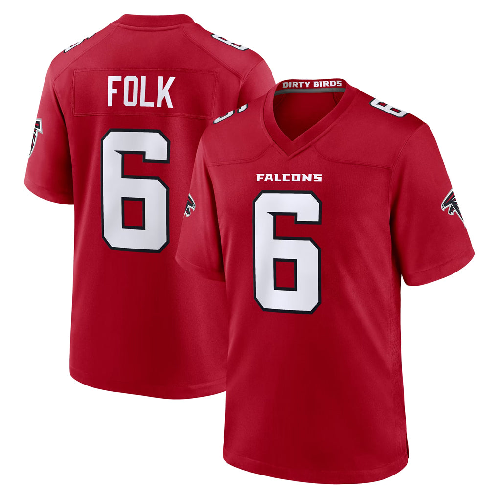 A.Falcons #6 Nick Folk Player Red Team Color Home Game Ldoa Stitched Jerseys