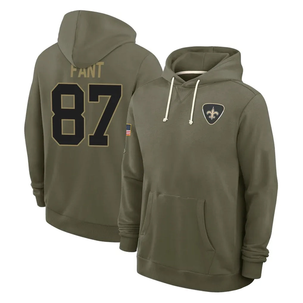 NO.Saints #87 Noah Fant Player Olive Salute to Service Pullover Hoodies Limited Ldoa Stitched Jerseys