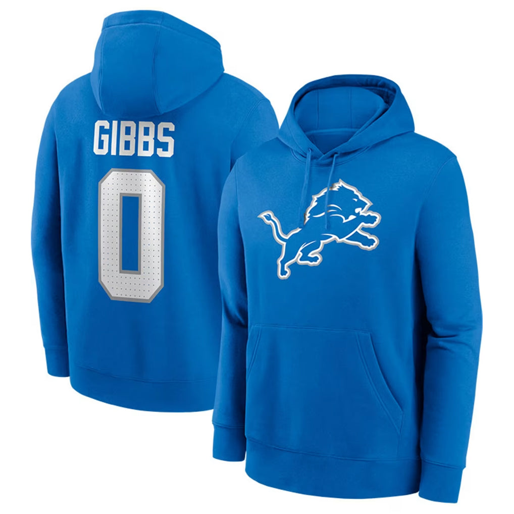 D.Lions #0 Jahmyr Gibbs Player Blue Salute to Service Pullover Hoodies Limited Ldoa Stitched Jerseys