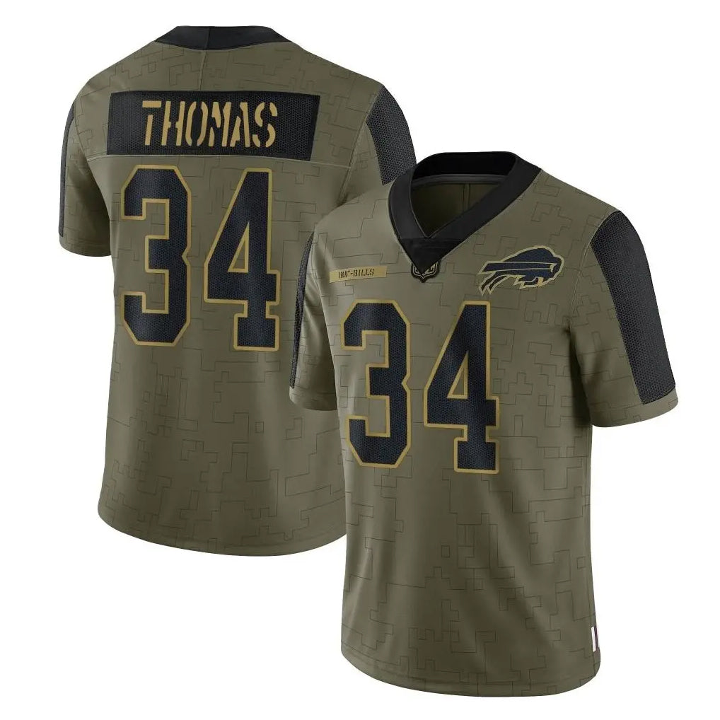 B.Bills #34 Thurman Thomas Player Olive Salute To Service Limited Ldoa Stitched Jerseys