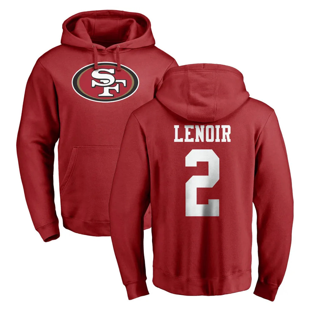 SF.49ers #2 Deommodore Lenoir Player Red LOGO Pullover Hoodies Home Game Ldoa Stitched Jerseys
