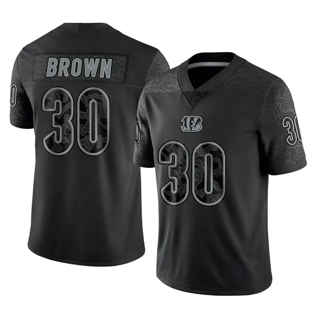 C.Bengals #30 Chase Brown Player Black Reflective Limited Game Ldoa Stitched Jerseys