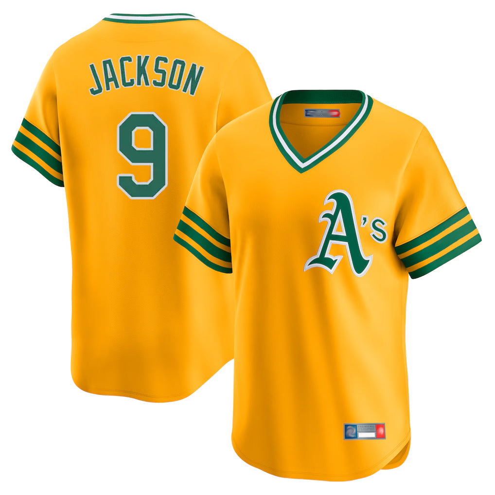 Athletics #9 Reggie Jackson Player Gold Cooperstown Collection T-shirt Game Ldoa Stitched Jerseys