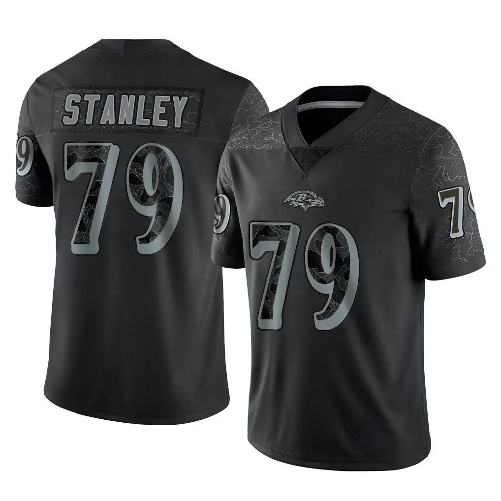 B.Ravens #79 Ronnie Stanley Player Black REFLECTIVE Limited Ldoa Stitched Jerseys