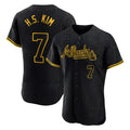 A.Braves #7 Ha-Seong Kim Player Black Snake Skin City Limited Elite Home Game Ldoa Stitched Jerseys