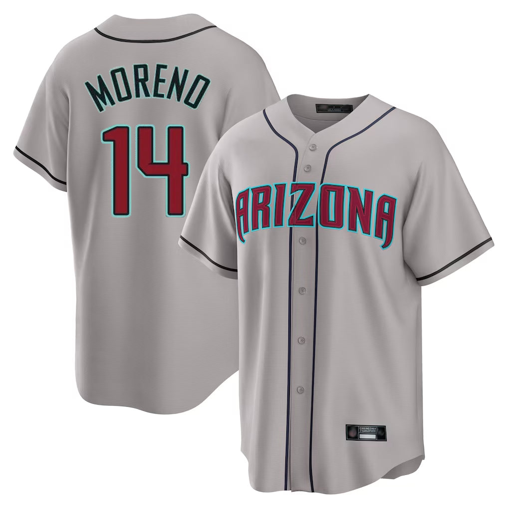 A.Diamondbacks #14 Gabriel Moreno Player Gray Road Home Game Ldoa Stitched Jerseys
