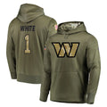 W.Commanders #1 Rachaad White Player Olive Salute to Service Pullover Hoodie Limited Home Game Ldoa Stitched Jerseys