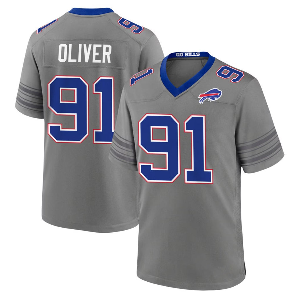 B.Bills #91 Ed Oliver Player Gray Nickel City Home Game Xdoa Stitched Jerseys