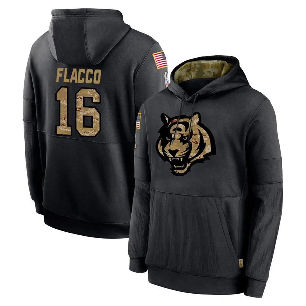 C.Bengals #16 Joe Flacco Player Black Salute to Service Pullover Hoodies Limited Ldoa Stitched Jerseys