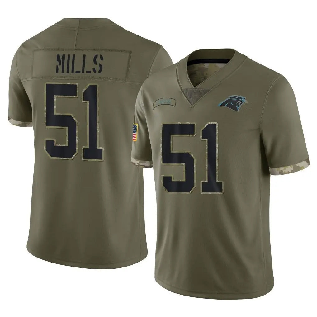 C.Panthers #51 Sam Mills Player Olive Salute to Service Game Ldoa Stitched Jerseys