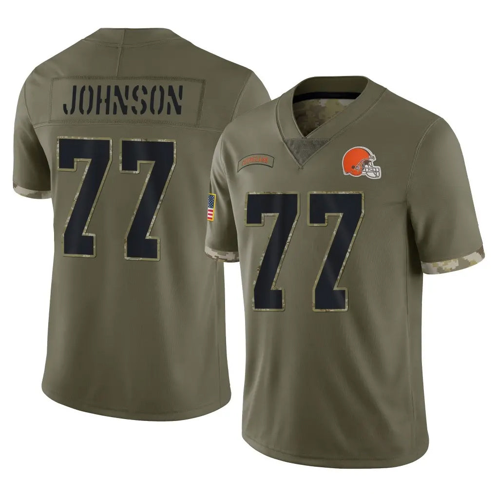 C.Browns #77 Zion Johnson Player Olive Salute to Service Limited Game Ldoa Stitched Jerseys