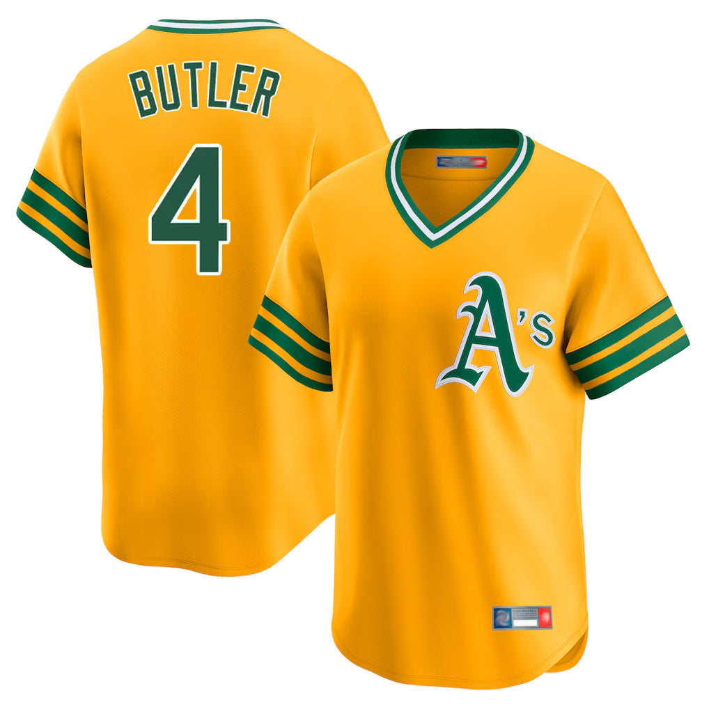Athletics #4 Lawrence Butler Player Gold Cooperstown Collection T-shirt Game Ldoa Stitched Jerseys