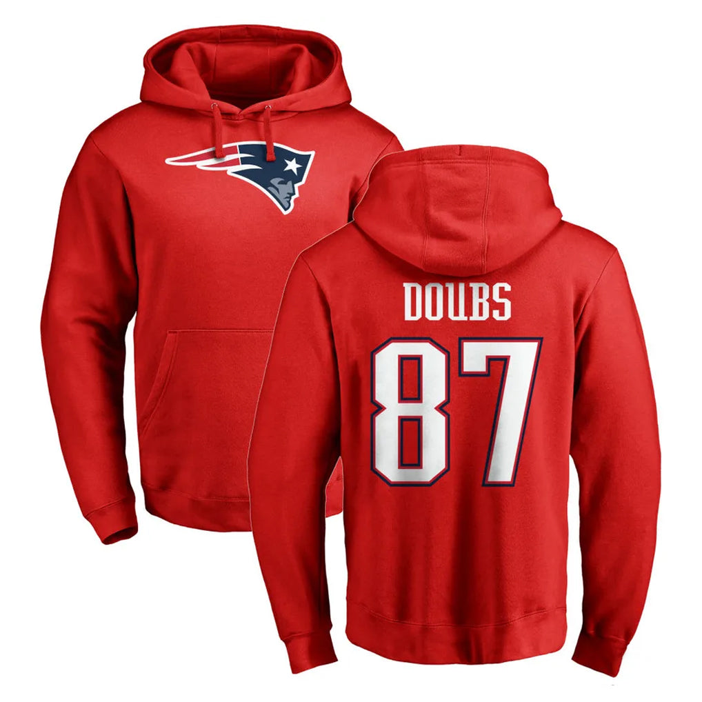 NE.Patriots #87 Romeo Doubs Player Red LOGO Pullover Hoodies Home Game Ldoa Stitched Jerseys