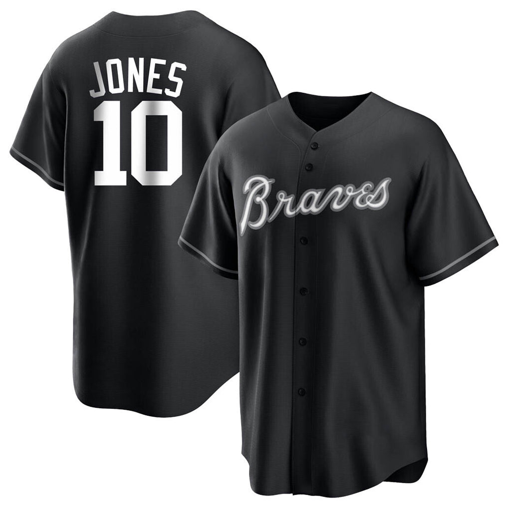 A.Braves #10 Chipper Jones Player Black Home Game Ldoa Stitched Jerseys