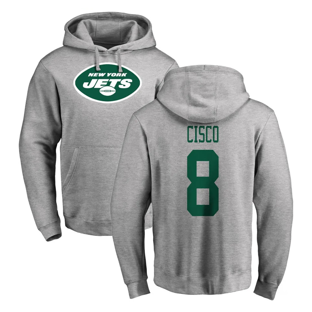 NY.Jets #8 Andre Cisco Player Gray LOGO Pullover Hoodies Limited Game Ldoa Stitched Jerseys