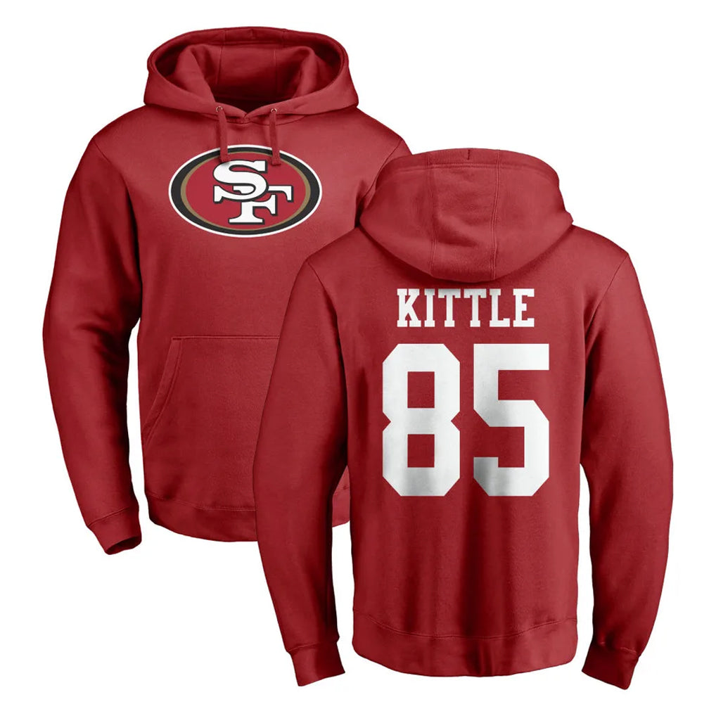SF.49ers #85 George Kittle Player Red LOGO Pullover Hoodies Home Game Ldoa Stitched Jerseys