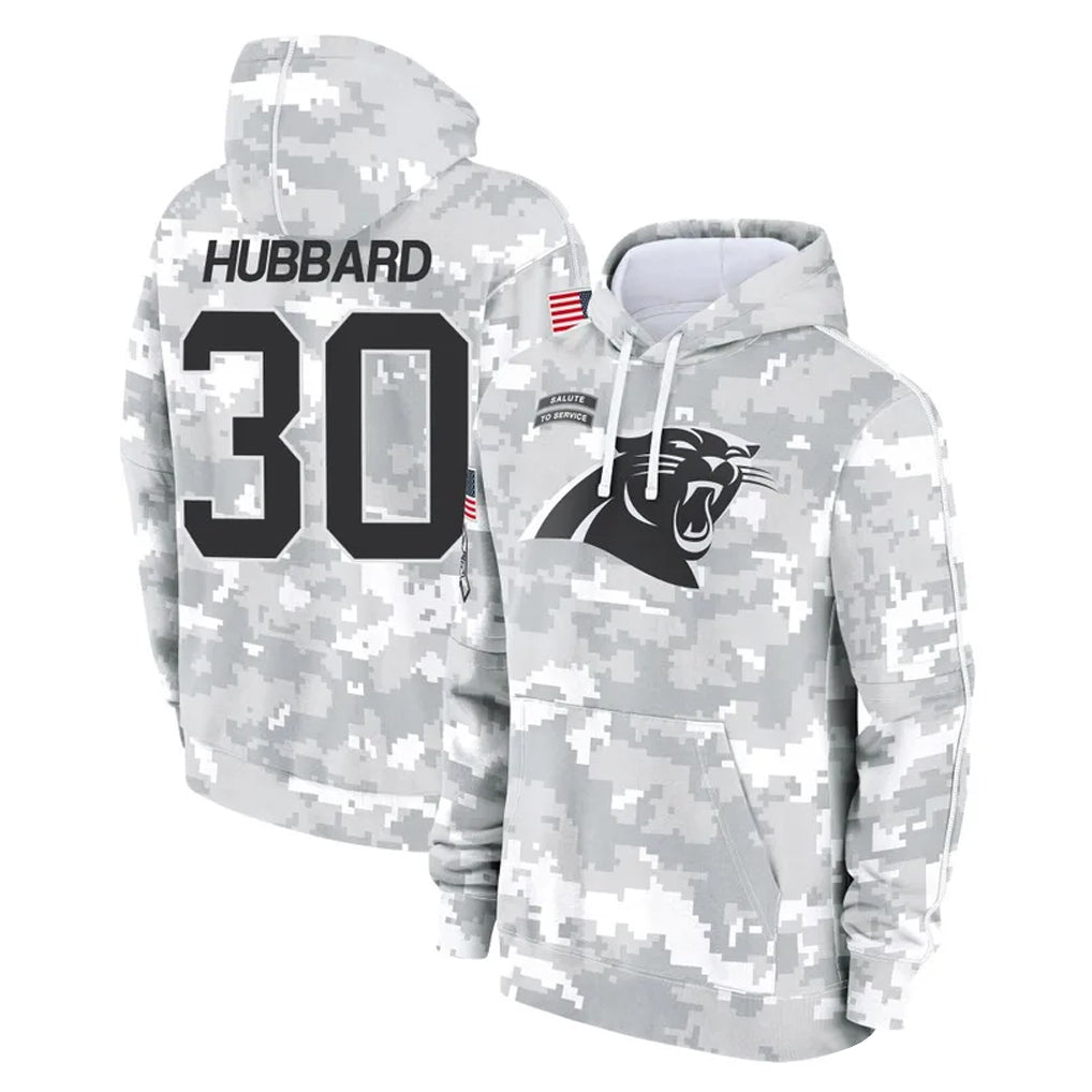 C.Panthers #30 Chuba Hubbard Player Arctic Camo Salute to Service Pullover Hoodies Limited Game Ldoa Stitched Jerseys