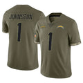 LA.Chargers #1 Quentin Johnston Player Olive Salute To Service Limited Ldoa Stitched Jerseys