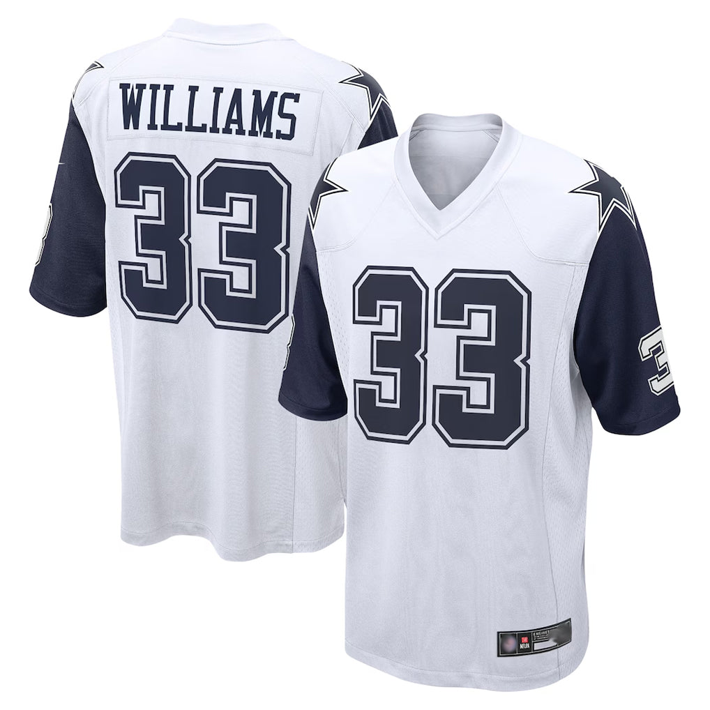 D.Cowboys #33 Javonte Williams Player White-Navy Home Game Ldoa Stitched Jerseys