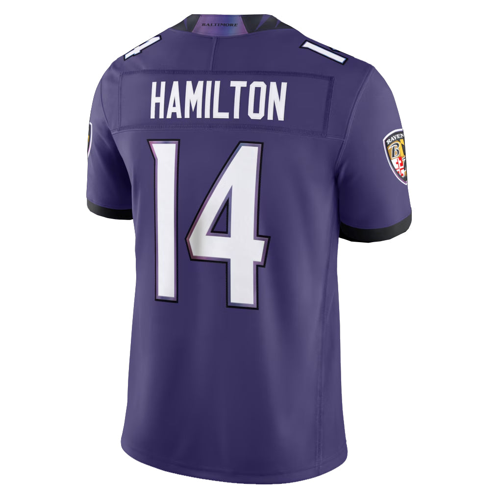 B.Ravens #14 Kyle Hamilton Player Purple Limited Elite Home Game Ldoa Stitched Jerseys