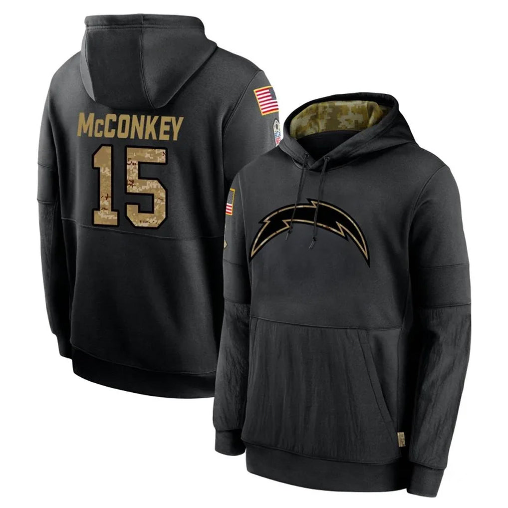 LA.Chargers #15 Ladd McConkey Player Black Salute to Service Hoodies Limited Game Ldoa Stitched Jerseys
