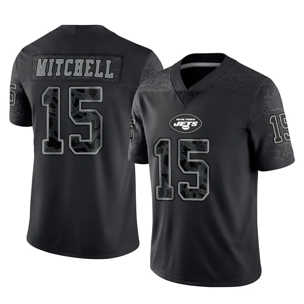 NY.Jets #15 Adonai Mitchell Player Stealth Black Limited Reflective Home Game Ldoa Stitched Jerseys