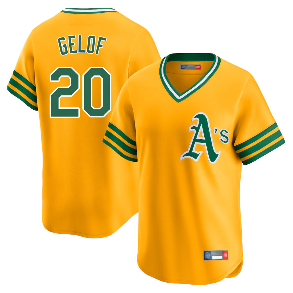 Athletics #20 Zack Gelof Player Gold Cooperstown Collection T-shirt Game Ldoa Stitched Jerseys