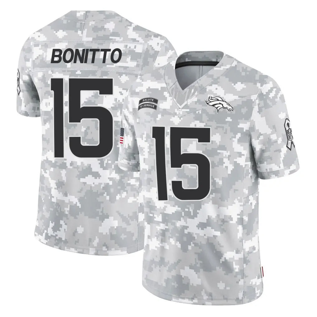 D.Broncos #15 Nik Bonitto Player Arctic Camo Salute To Service Limited Ldoa Stitched Jerseys