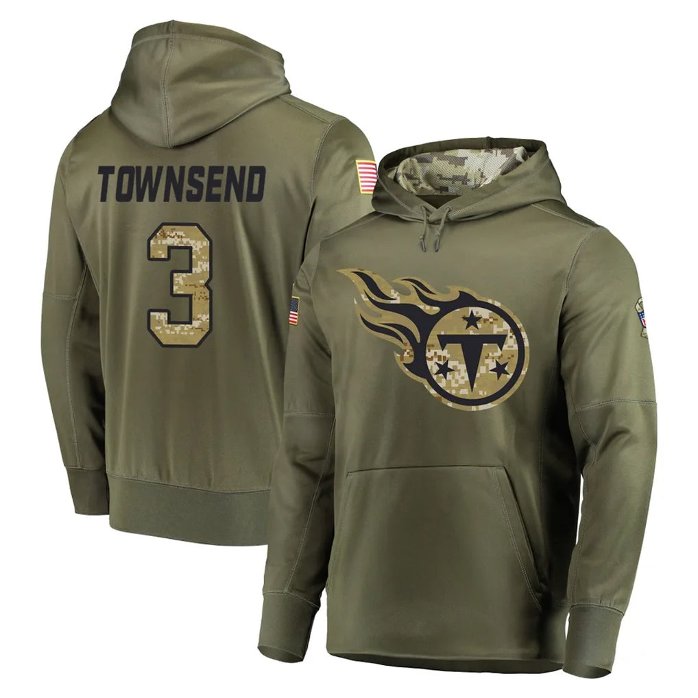 T.Titans #3 Tommy Townsend Player Olive Salute to Service Pullover Hoodies Home Game Ldoa Stitched Jerseys