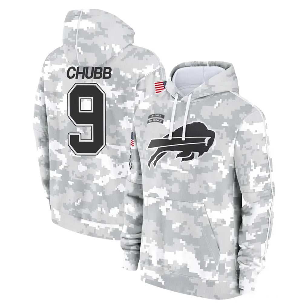 B.Bills #9 Bradley Chubb Player Arctic Camo Salute to Service Hoodies Ldoa Stitched Jerseys