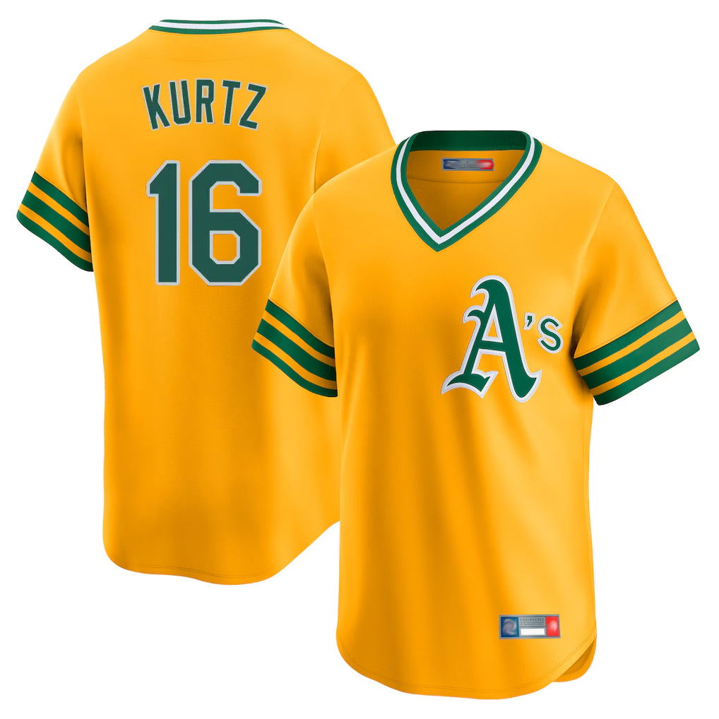 Athletics #16 Nick Kurtz Player Gold Cooperstown Collection T-shirt Game Ldoa Stitched Jerseys