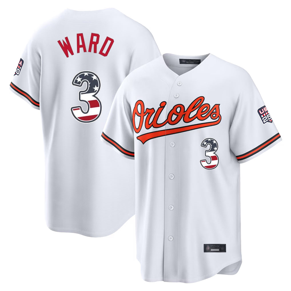 B.Orioles #3 Taylor Ward Player White USA 250 Fourth of July Home Game Ldoa Stitched Jerseys