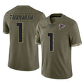 A.Falcons #1 Tua Tagovailoa Player Olive Salute To Service Limited Ldoa Stitched Jerseys