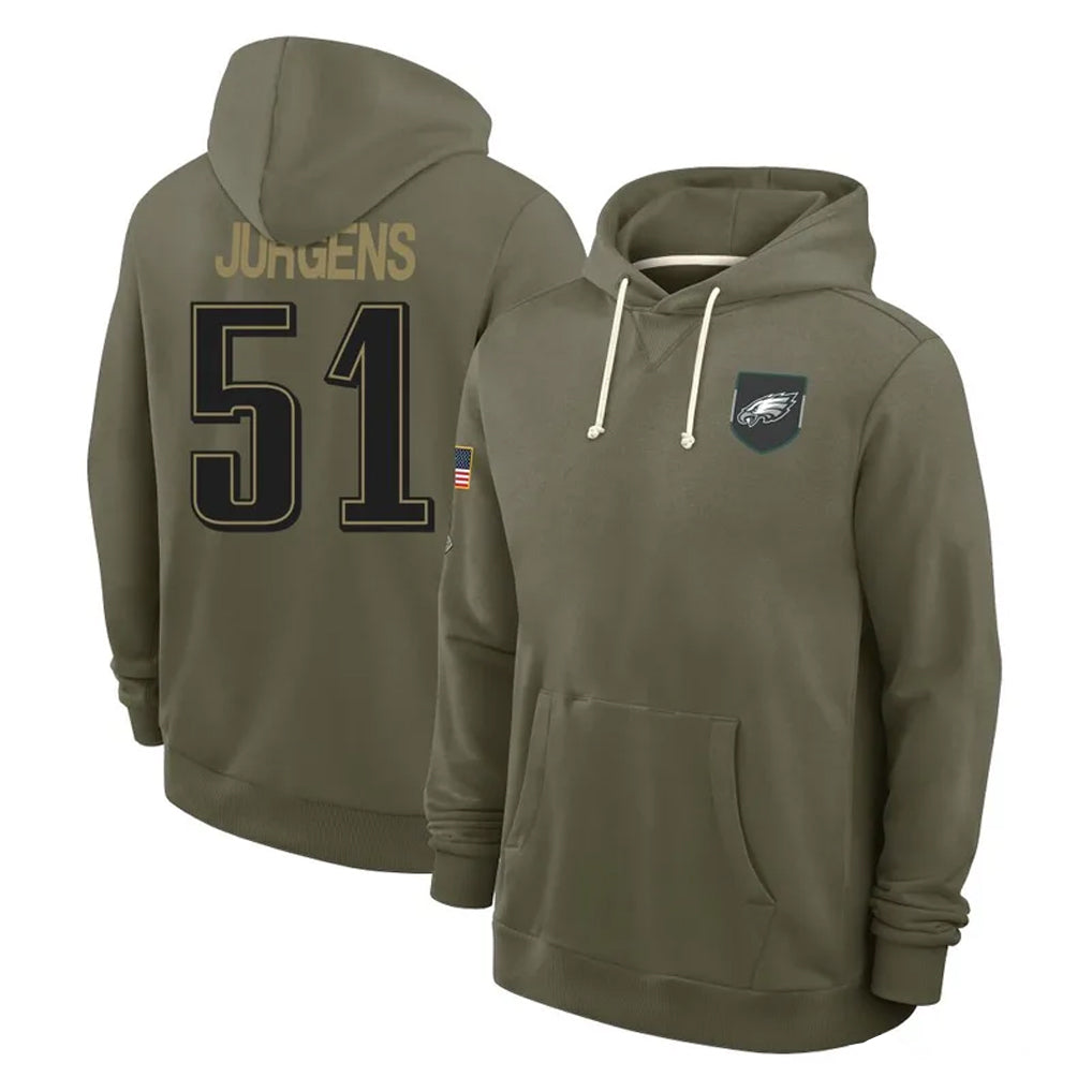 P.Eagles #51 Cam Jurgens Player Olive Salute to Service Pullover Hoodies Limited Ldoa Stitched Jerseys