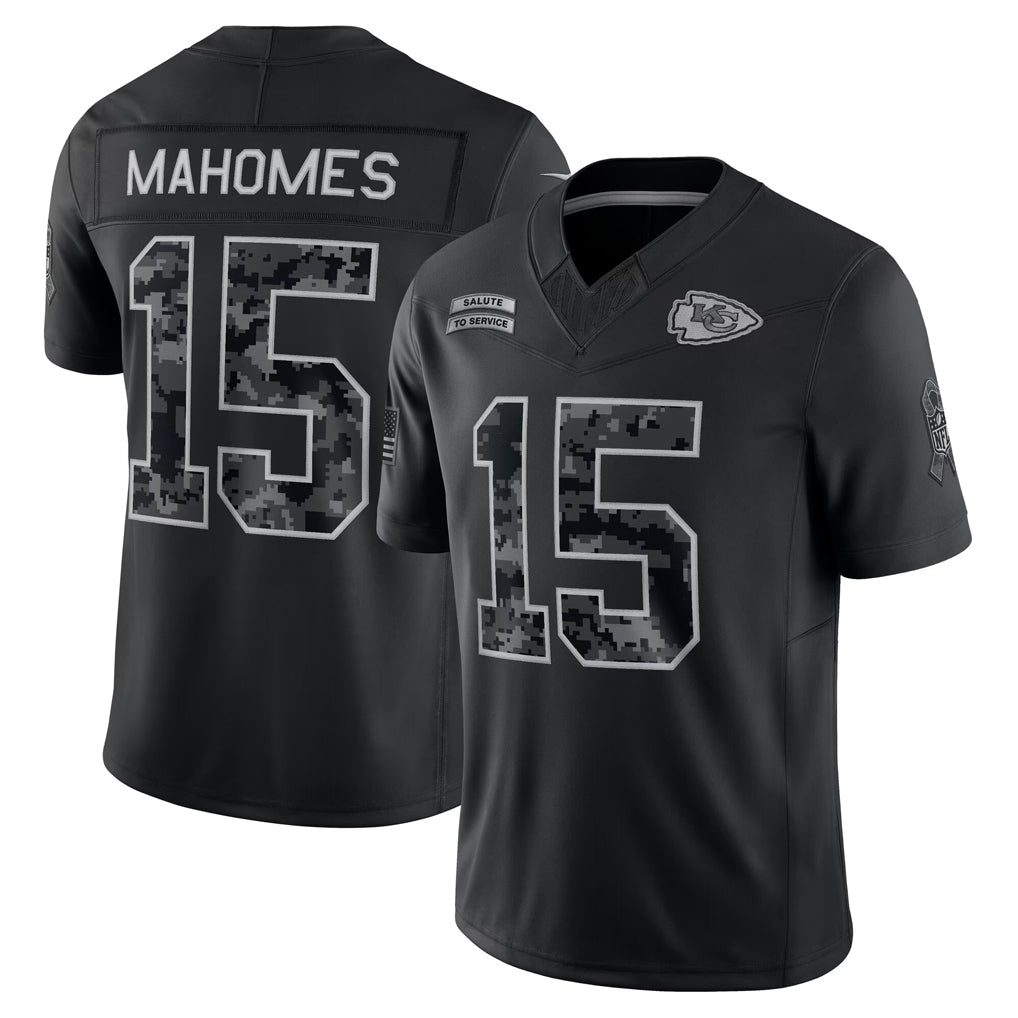 KC.Chiefs #15 Patrick Mahomes Player Black Limited 2026 Salute to Service Home Game Ldoa Stitched Jerseys