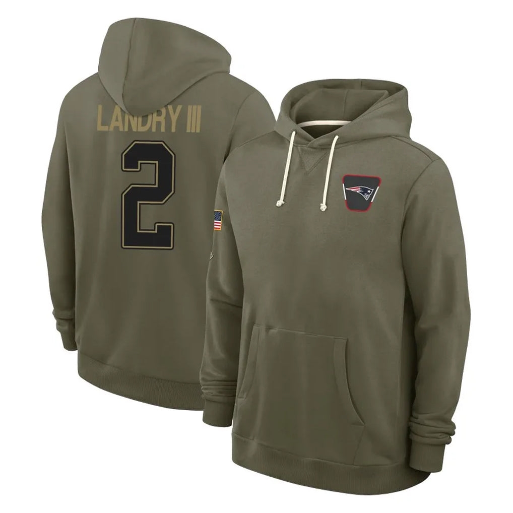 NE.Patriots #2 Harold Landry III Player Olive Salute to Service Pullover Hoodies Limited Ldoa Stitched Jerseys