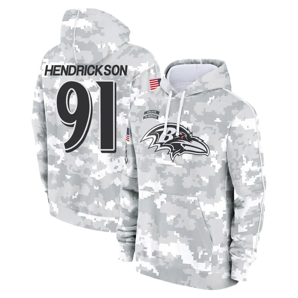 B.Ravens #91 Trey Hendrickson Player Arctic Camo Salute To Service Hoodie Ldoa Stitched Jerseys